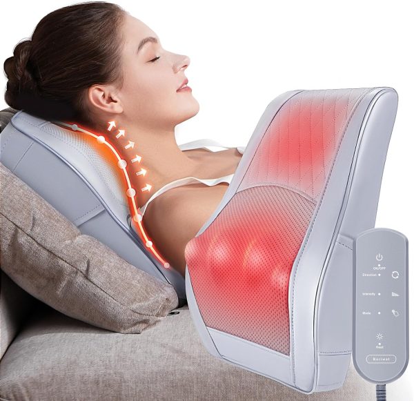 Boriwat Back Massager with Heat, 3D Kneading Massage Pillow for Back, Neck, Shoulder, Leg Pain Relief Deep Tissue, Gifts for Women Men Mom Dad, FSA HSA Eligible