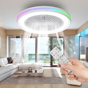 activeallbrite Ceiling Fan with Light, 20W DC Motor, 40W LED, RGB 3000K-6500K, Adjustable Wind Speed ​​with Remote Control, Suitable for 10㎡-13㎡ Kitchen, Living Room, Bedroom, Ø47CM [Energy Efficiency Class F]