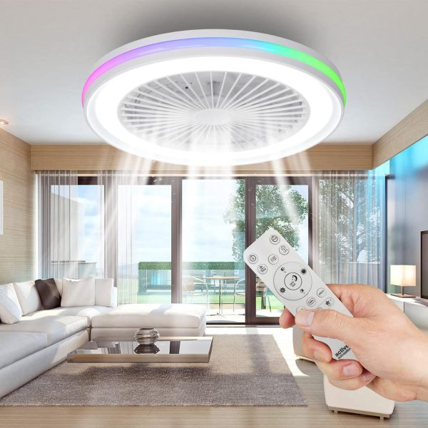 activeallbrite Ceiling Fan with Light, 20W DC Motor, 40W LED, RGB 3000K-6500K, Adjustable Wind Speed ​​with Remote Control, Suitable for 10㎡-13㎡ Kitchen, Living Room, Bedroom, Ø47CM [Energy Efficiency Class F]