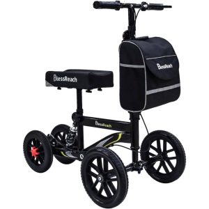 All Terrain Steerable Knee Scooter Crutch Alternative，Deluxe Medical Scooter Double Handbrake,for Adults Injured Ankle & Foot Recovery Scooter in Black