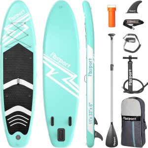 FBSPORT 11' Premium Stand Up Paddle Board, Yoga Board with Durable SUP Accessories & Carry Bag | Wide Stance, Surf Control, Non-Slip Deck, Leash, Paddle and Pump for Youth & Adult