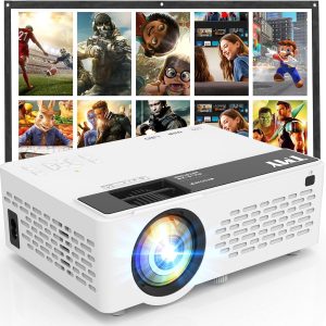 TMY Mini Projector, Upgraded Bluetooth Projector with Screen, 1080P Full HD Portable Projector, Movie Projector Compatible with TV Stick Smartphone/HDMI/USB, indoor & outdoor use