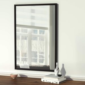Basics Rectangular Wall Mount Mirror 24" x 36", Peaked Trim, Black
