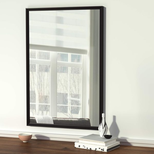 Basics Rectangular Wall Mount Mirror 24" x 36", Peaked Trim, Black
