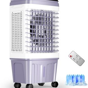 Tragbare Klimaanlagen, 2500 CFM Verdunstungskühler mit 6,87 Gallonen Wassertank, 3-stufiger Ventilator, 25 dB Verdunstungskühler mit 16-Fuß-Fernbedienung, 120°-Oszillation, 7,5-Stunden-Smart-Timer, 4 Eisbeutel