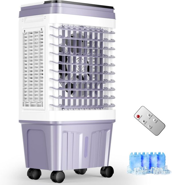 Tragbare Klimaanlagen, 2500 CFM Verdunstungskühler mit 6,87 Gallonen Wassertank, 3-stufiger Ventilator, 25 dB Verdunstungskühler mit 16-Fuß-Fernbedienung, 120°-Oszillation, 7,5-Stunden-Smart-Timer, 4 Eisbeutel