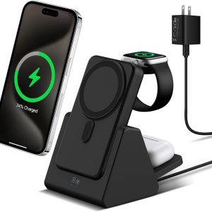 Mag-Safe Magnetic Charging Dock Wireless Charging Station: 3-in-1 10,000mAh Portable Power Bank, Compatible with iPhone 16/15/14/13/12 Series and Apple Watch - Magnetic Charging Dock (Black)（white）