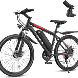Electric Bike for Adults, 26'' 1000W Peak Ebike, Up to 50 Miles 21.7MPH Electric Mountain Bike with 48V 374.4WH Removable Battery, Adjustable Stem, Fenders, Lockable Suspension Fork, 21-Speed