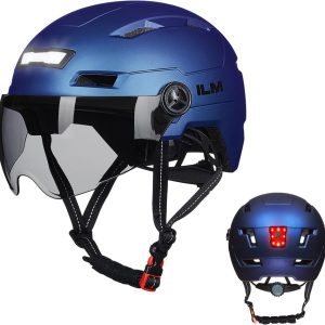 ILM Adult Bike Helmet with USB Rechargeable LED Front and Back Light Mountain&Road Bicycle Helmets for Men Women Removable Goggle Cycling Helmet E3-10L