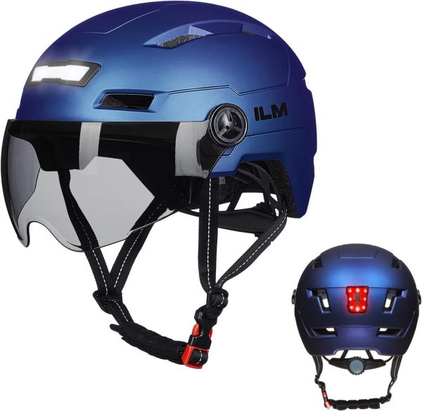 ILM Adult Bike Helmet with USB Rechargeable LED Front and Back Light Mountain&Road Bicycle Helmets for Men Women Removable Goggle Cycling Helmet E3-10L