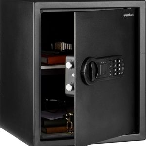 Basics Steel Home Security Safe with Programmable Electronic Combination Lock for Documents, Jewelry, Valuables, 1.52 Cubic Feet, Black, 13.8"W x 13"D x 16.5"H