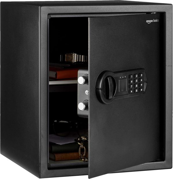 Basics Steel Home Security Safe with Programmable Electronic Combination Lock for Documents, Jewelry, Valuables, 1.52 Cubic Feet, Black, 13.8"W x 13"D x 16.5"H