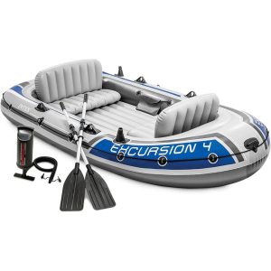 INTEX Excursion Inflatable Boat Series: Includes Deluxe 54in Boat Oars and High-Output Pump – SuperTough PVC – Adjustable Seats with Backrest – Fishing Rod Holders – Welded Oar Locks