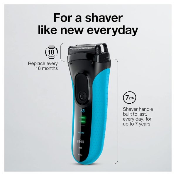 Braun Electric Series 3 Razor with Precision Trimmer, Rechargeable, Wet & Dry Foil Shaver for Men, Blue/Black, 4 Piece - Image 10