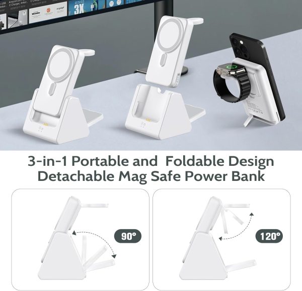Mag-Safe Magnetic Charging Dock Wireless Charging Station: 3-in-1 10,000mAh Portable Power Bank, Compatible with iPhone 16/15/14/13/12 Series and Apple Watch - Magnetic Charging Dock (Black)（white） - Image 11