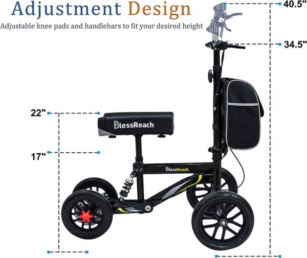 All Terrain Steerable Knee Scooter Crutch Alternative，Deluxe Medical Scooter Double Handbrake,for Adults Injured Ankle & Foot Recovery Scooter in Black - Image 2