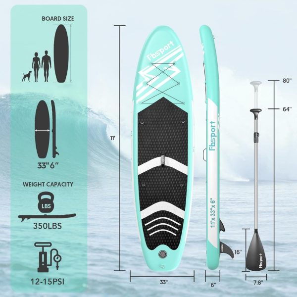 FBSPORT 11' Premium Stand Up Paddle Board, Yoga Board with Durable SUP Accessories & Carry Bag | Wide Stance, Surf Control, Non-Slip Deck, Leash, Paddle and Pump for Youth & Adult - Image 2