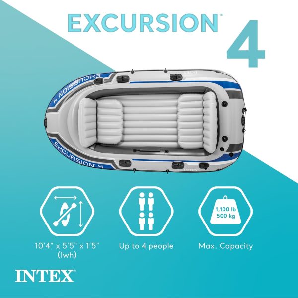 INTEX Excursion Inflatable Boat Series: Includes Deluxe 54in Boat Oars and High-Output Pump – SuperTough PVC – Adjustable Seats with Backrest – Fishing Rod Holders – Welded Oar Locks - Image 2