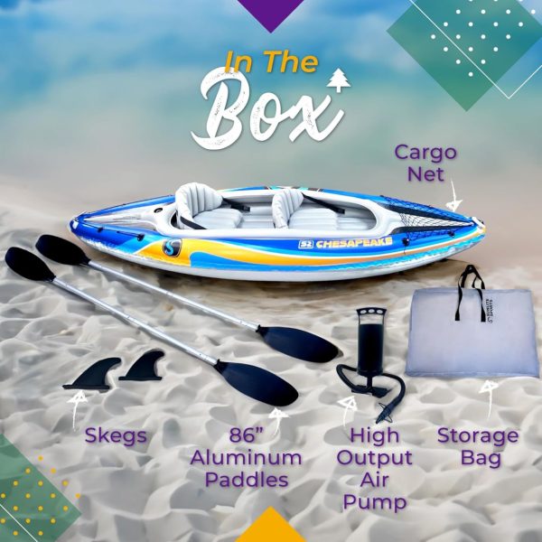 Sunlite Sports 2-Person Inflatable Kayak with Aluminum Oars (136" x 33"), High Output Air Pump and Storage Bag, Double Tandem Kayak for Adults, Two Person Canoe and Kayak, Good for Lakes and Rivers - Image 2