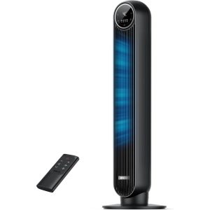 Dreo 20dB silent tower fan, speed 7.6 m/s - 90° oscillating tower fan for bedrooms, 92 cm high, remote control included, 4 speeds, 4 modes, 8-hour timer, black - Nomad One