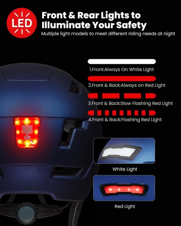 ILM Adult Bike Helmet with USB Rechargeable LED Front and Back Light Mountain&Road Bicycle Helmets for Men Women Removable Goggle Cycling Helmet E3-10L - Image 2
