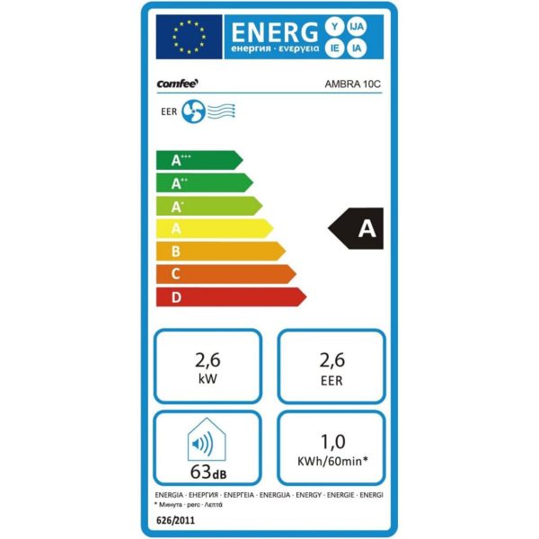 COMFEE' Portable Air Conditioner 9000 BTU/H, AMBRA 10C, 2.6kW, 25㎡/68m³, 3-in-1 Portable Air Conditioner, Fan, Cooling, Dehumidification, 24H Timer, Sleep Mode, Follow-me Function [Energy Efficiency Class A] - Image 6