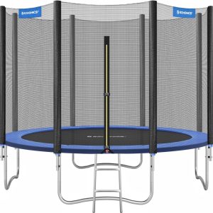 SONGMICS Outdoor Trampoline Ø 305 cm, Round Garden Trampoline with Safety Net, Ladder and Padded Poles