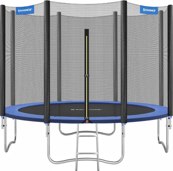 SONGMICS Outdoor Trampoline Ø 305 cm, Round Garden Trampoline with Safety Net, Ladder and Padded Poles