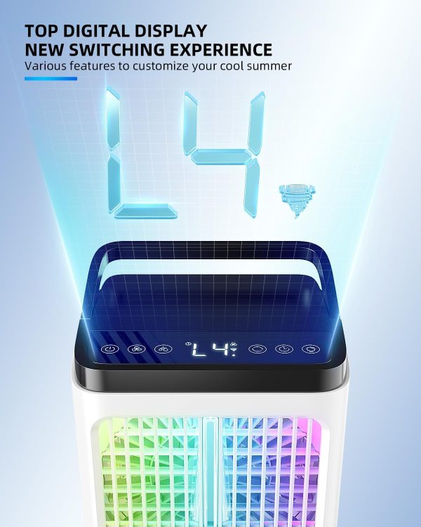 Portable air conditioner, 1500 ml fan, 4 speeds, 7-color LED lighting, 2 spray functions, and 1-8 hour timer, perfect for bedrooms and offices. - Image 3