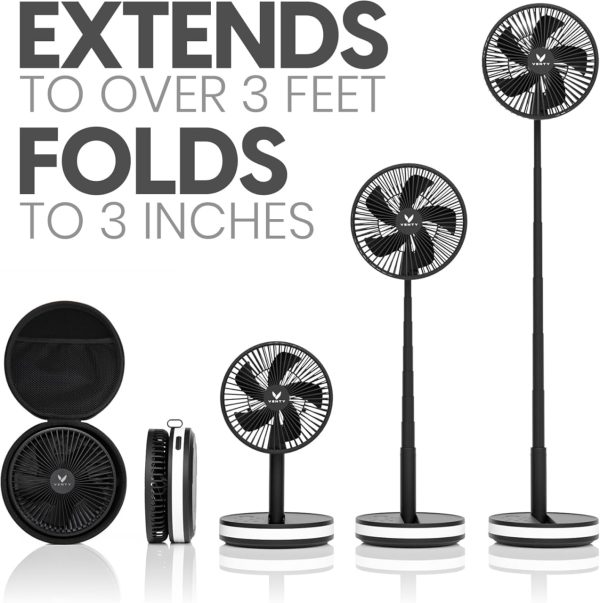 VENTY Portable Fan - Wireless Battery Operated Fan - 4 Speeds - LED Lighting - Carry Case & Remote Control - Cruise Travel - Outdoor Travel RV Power Bank With USB-C Port (Black with Case) - Image 3