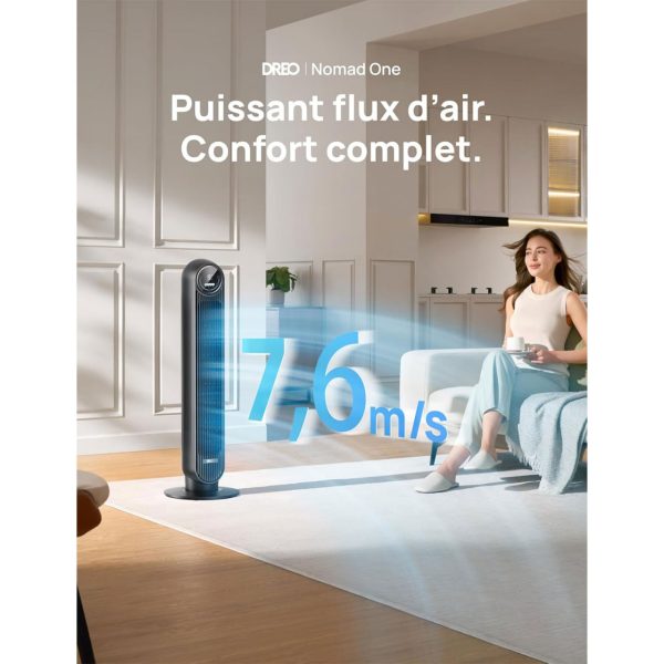 Dreo 20dB silent tower fan, speed 7.6 m/s - 90° oscillating tower fan for bedrooms, 92 cm high, remote control included, 4 speeds, 4 modes, 8-hour timer, black - Nomad One - Image 3