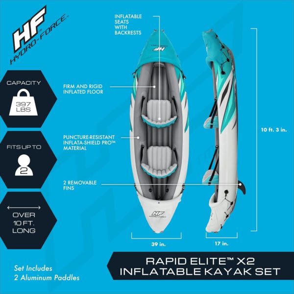 Bestway Hydro Force Inflatable Kayak Set | Includes Seat, Paddle, Hand Pump, Storage Carry Bag | Great for Adults, Kids and Families - Image 3
