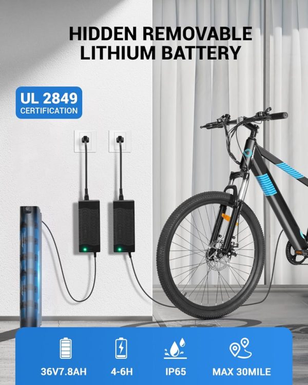 Electric Bike for Adults,36V Built-in Invisible Removable Battery,350W Brushless Motor(Peak 450W) Electric Mountain Bike,26" Tires&Front Fork Suspension,UL Certified 7-Speed - Image 3