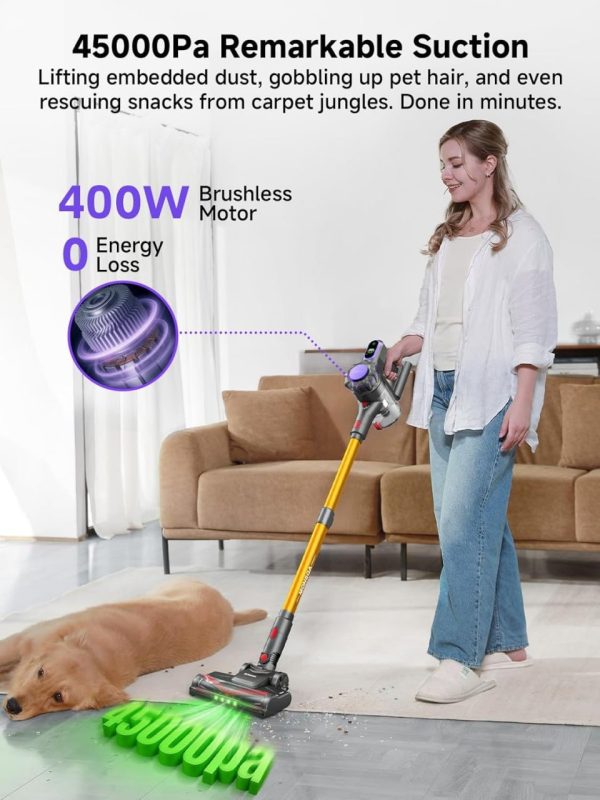 MONSGA Cordless Vacuum Cleaner, 45KPa 400W Stick Vacuum for Home, 50Mins Anti-Tangled Vacuum Cleaner with Charging Dock, Light-weighted Handheld Vacuum for Pet Hair/Carpet/Floor, LED Touch Display,MV3 - Image 3