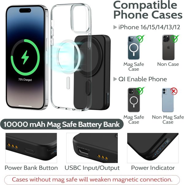 Mag-Safe Magnetic Charging Dock Wireless Charging Station: 3-in-1 10,000mAh Portable Power Bank, Compatible with iPhone 16/15/14/13/12 Series and Apple Watch - Magnetic Charging Dock (Black)（white） - Image 3