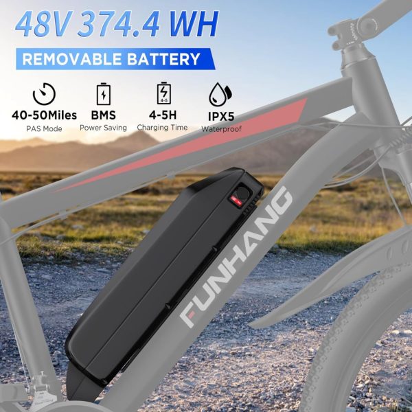 Electric Bike for Adults, 26'' 1000W Peak Ebike, Up to 50 Miles 21.7MPH Electric Mountain Bike with 48V 374.4WH Removable Battery, Adjustable Stem, Fenders, Lockable Suspension Fork, 21-Speed - Image 3