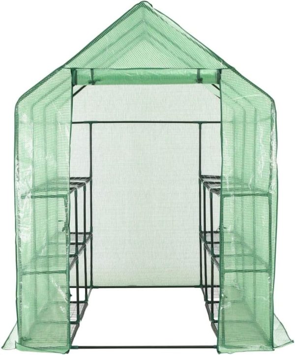 56.3in x 84.5in x 77.2in, outdoor walk-in greenhouse, polyethylene, powder-coated tubular steel, side windows, roll-up door - Image 3