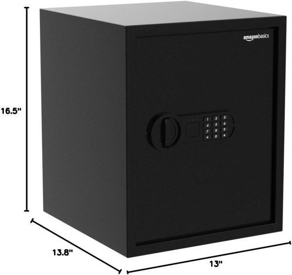 Basics Steel Home Security Safe with Programmable Electronic Combination Lock for Documents, Jewelry, Valuables, 1.52 Cubic Feet, Black, 13.8"W x 13"D x 16.5"H - Image 3