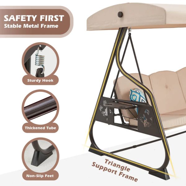 ZZW 3 Seat Metal Porch Swing with Stand 800Lbs - Image 4