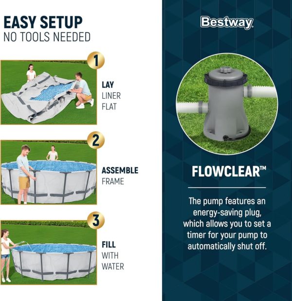Bestway Steel Pro MAX 10 Foot x 30 Inch Round Metal Frame Above Ground Outdoor Backyard Swimming Pool Set with 330 GPH Filter Pump - Image 4