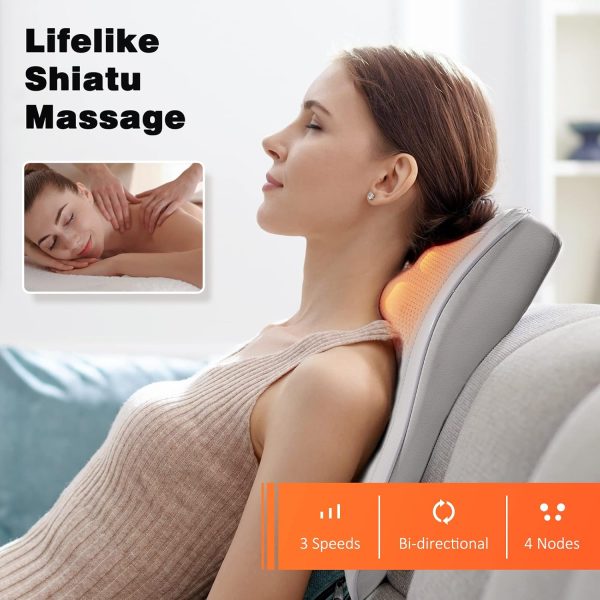 Boriwat Back Massager with Heat, 3D Kneading Massage Pillow for Back, Neck, Shoulder, Leg Pain Relief Deep Tissue, Gifts for Women Men Mom Dad, FSA HSA Eligible - Image 4