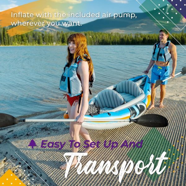 Sunlite Sports 2-Person Inflatable Kayak with Aluminum Oars (136" x 33"), High Output Air Pump and Storage Bag, Double Tandem Kayak for Adults, Two Person Canoe and Kayak, Good for Lakes and Rivers - Image 4