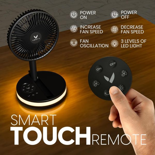 VENTY Portable Fan - Wireless Battery Operated Fan - 4 Speeds - LED Lighting - Carry Case & Remote Control - Cruise Travel - Outdoor Travel RV Power Bank With USB-C Port (Black with Case) - Image 4
