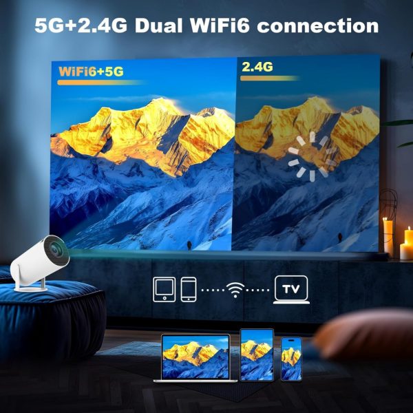 Mini Projector, HY300 PRO Portable Projector, Support 4K 1080P with Dual-Band WIFI6 5G Wireless 5.2 Bluetooth Android 11, 180° Rotatable, Auto Keystone Correction, 35"-130" Screen Video Projector - Image 4