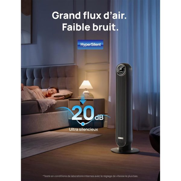 Dreo 20dB silent tower fan, speed 7.6 m/s - 90° oscillating tower fan for bedrooms, 92 cm high, remote control included, 4 speeds, 4 modes, 8-hour timer, black - Nomad One - Image 4
