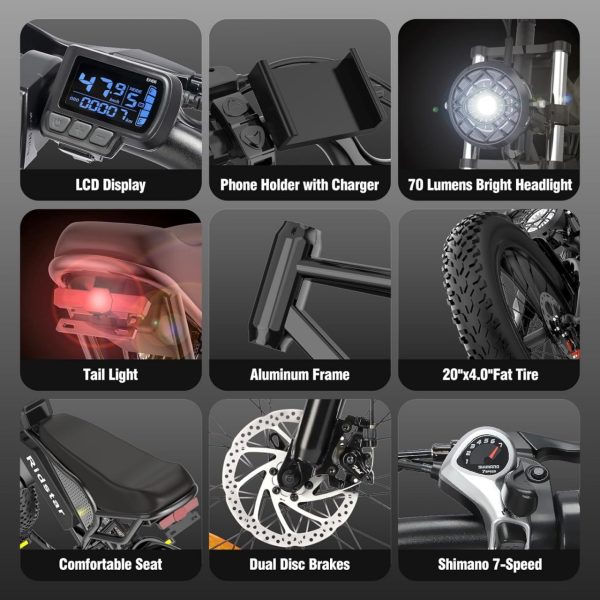 Electric Bike for Adults Q20, 2000/1500W, 37/30MPH,52V 40AH,48V/20AH E-Bike,30-180 Miles Electric Motorcycle, 20" Fat Tire Dirt Bike, UL2849 All Terrain for Mountains, Snow, Sand, Road - Image 4