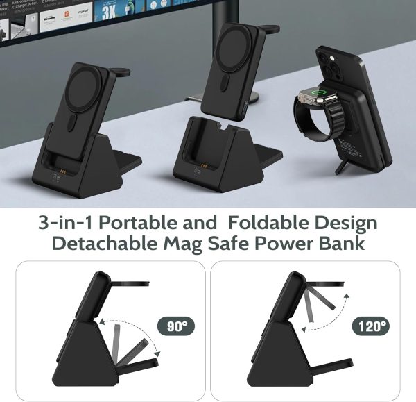 Mag-Safe Magnetic Charging Dock Wireless Charging Station: 3-in-1 10,000mAh Portable Power Bank, Compatible with iPhone 16/15/14/13/12 Series and Apple Watch - Magnetic Charging Dock (Black)（white） - Image 4