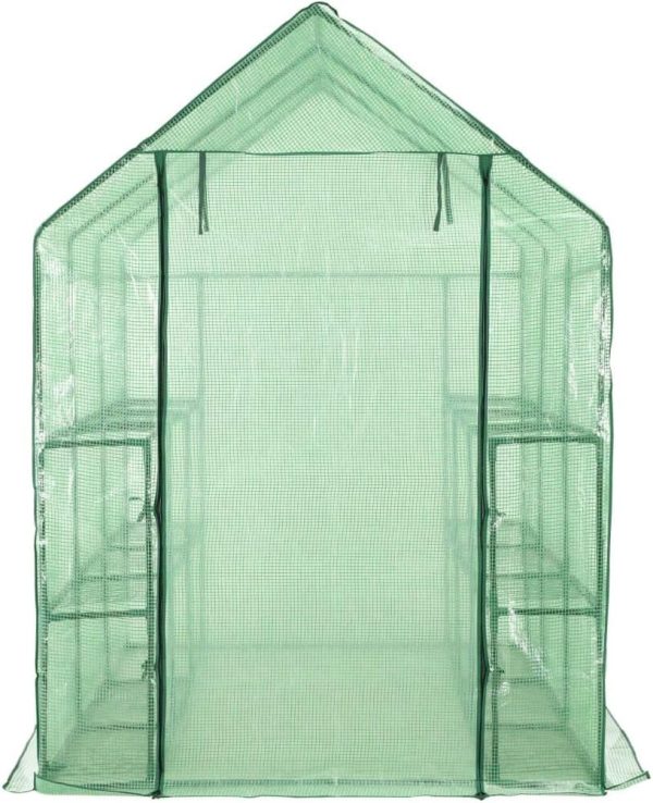 56.3in x 84.5in x 77.2in, outdoor walk-in greenhouse, polyethylene, powder-coated tubular steel, side windows, roll-up door - Image 4