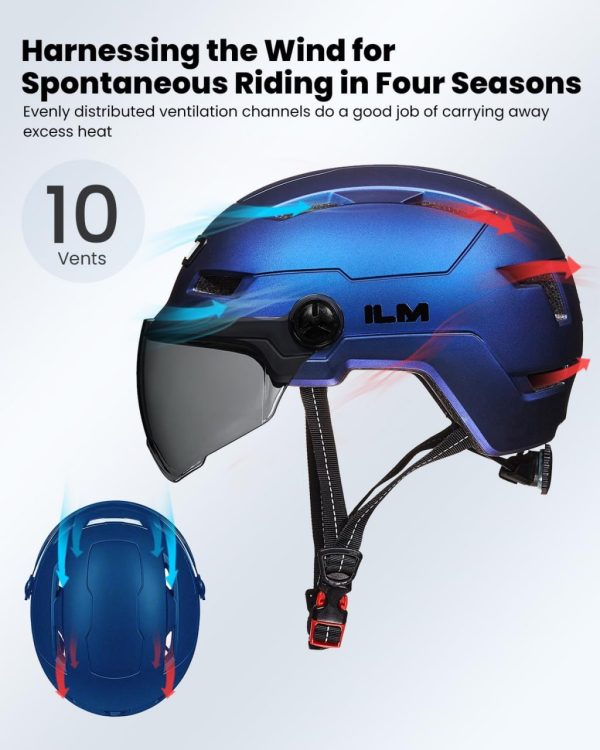 ILM Adult Bike Helmet with USB Rechargeable LED Front and Back Light Mountain&Road Bicycle Helmets for Men Women Removable Goggle Cycling Helmet E3-10L - Image 4