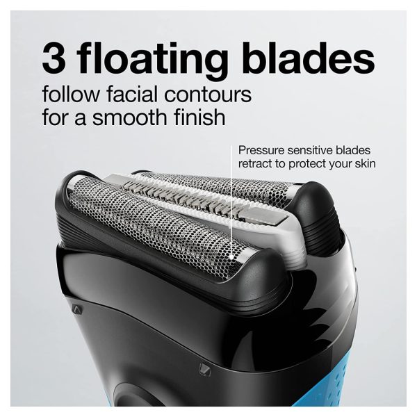 Braun Electric Series 3 Razor with Precision Trimmer, Rechargeable, Wet & Dry Foil Shaver for Men, Blue/Black, 4 Piece - Image 4